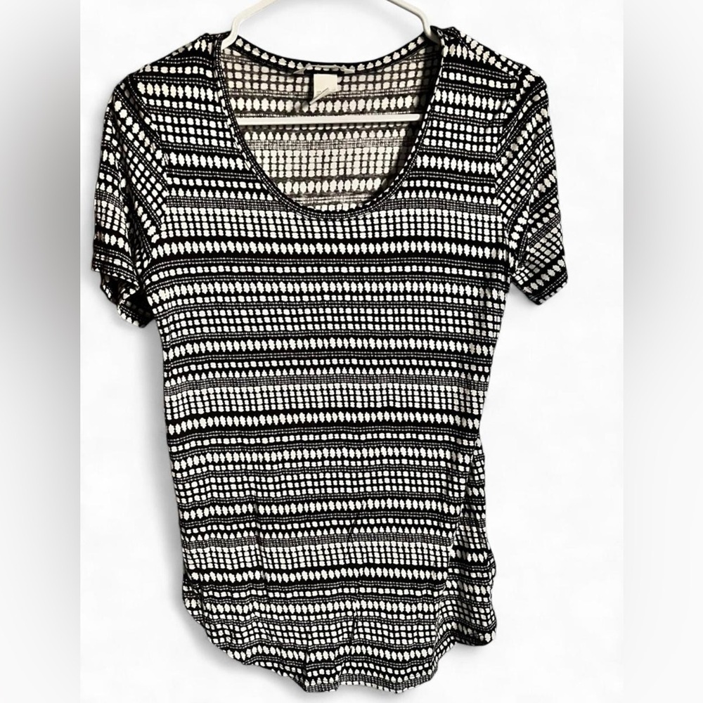 H&M Women’s Black White Geometric Short Sleeve Top XS | Minimalist Modern Casual